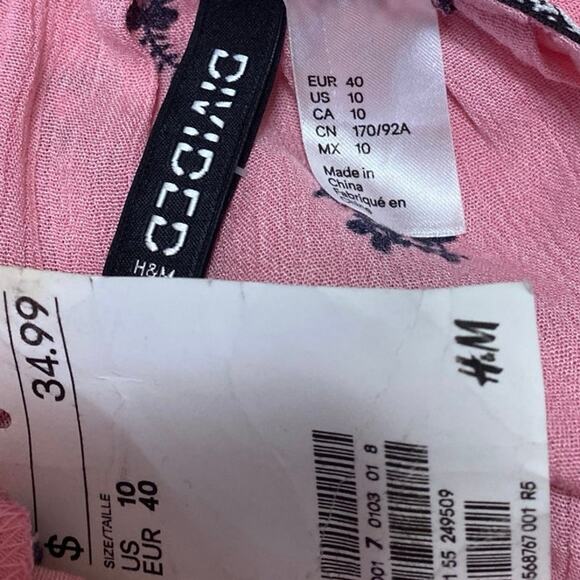 NEW H&M Pink Floral Tassel Tie Long Balloon Sleeve Boho Blouse Top Size 10 - Picture 3 of 4